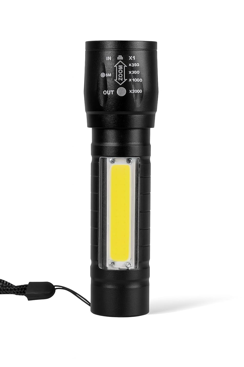 Gemstone Rechargeable COB LED Torch Light with Adjustable Zoom Lens, 3 Light Modes, 140 Lumens, IP44 Waterproof, Aluminium Body, Lithium Iron Battery, USB Charging, SOS Warning Signal Pack of 1