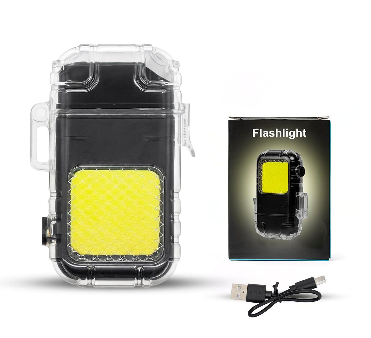 Gemstone Mini Cob Rechargeable Portable Key Chain Flashlight with Electric Induction Lighter for Camping,Personal Use,Jogging,SOS Emergency Signal, Low High Brust 3 Modes Pack of 1