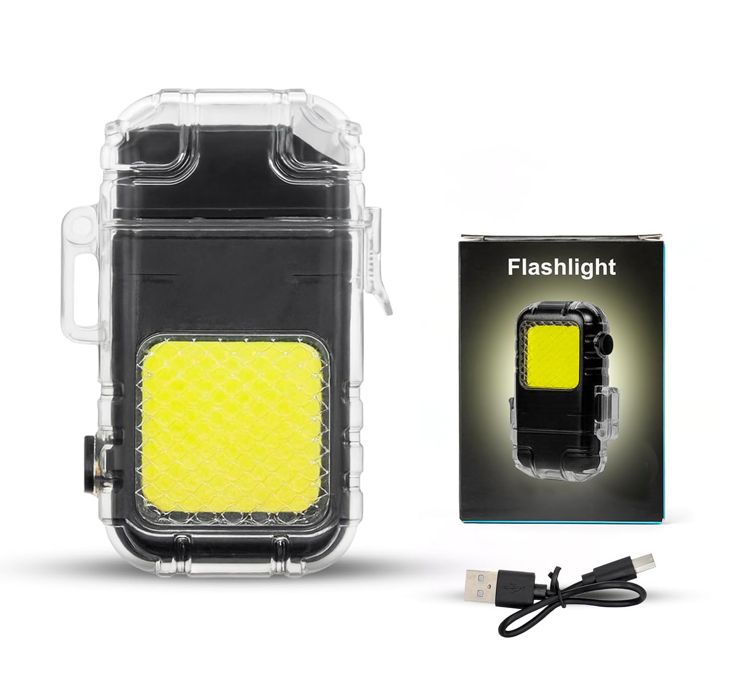 Gemstone Mini Cob Rechargeable Portable Key Chain Flashlight with Electric Induction Lighter for Camping,Personal Use,Jogging,SOS Emergency Signal, Low High Brust 3 Modes Pack of 1