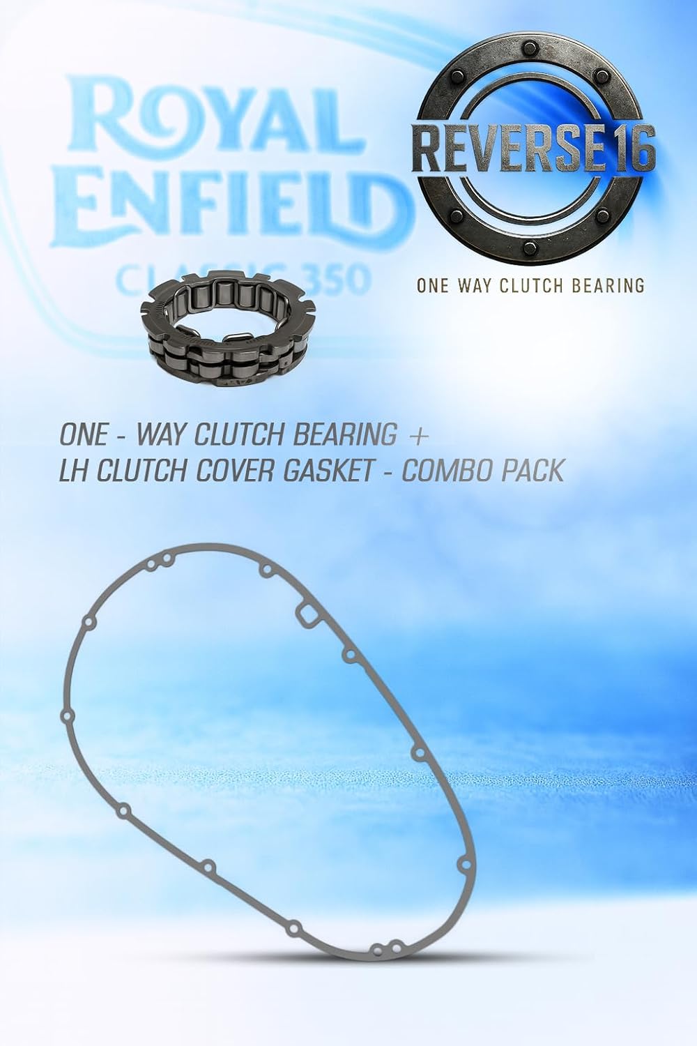 Reverse 16 One-Way Clutch Bearing Alloy Steel,Compatible with Royal Enfield Standard/Classic 350/500cc 2013 To 2020 UCE Models,M Plus 1 LH Clutch Cover Gasket Combo Pack Of 1