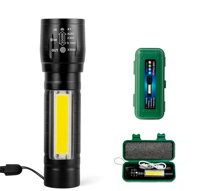 Gemstone Portable Handy Rechargeable COB LED Torch Light with Adjustable Zoom Lens, 3 Light Modes, Aluminium Body, Lithium Iron Battery, USB Charging, SOS Warning Signal Pack of 1