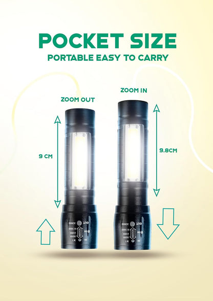 Gemstone Portable Handy Rechargeable COB LED Torch Light with Adjustable Zoom Lens, 3 Light Modes, Aluminium Body, Lithium Iron Battery, USB Charging, SOS Warning Signal Pack of 1